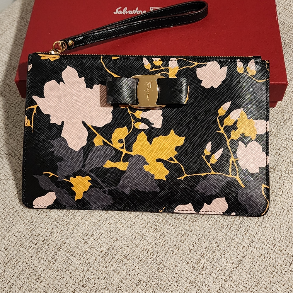 Salvatore Ferragamo Black Floral Clutch